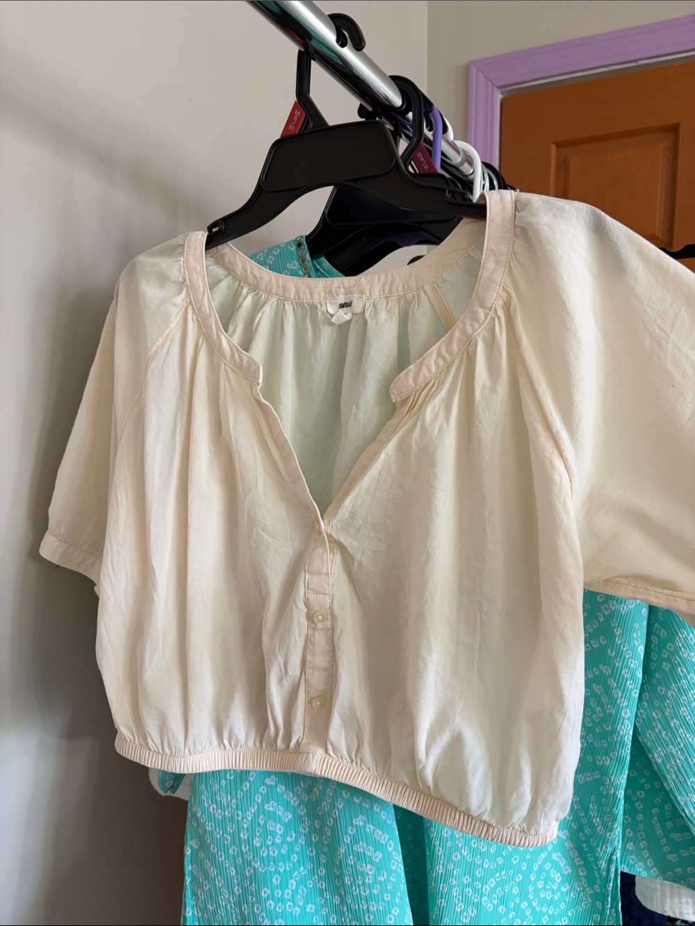 aerie Cream Button-Front Cropped Top